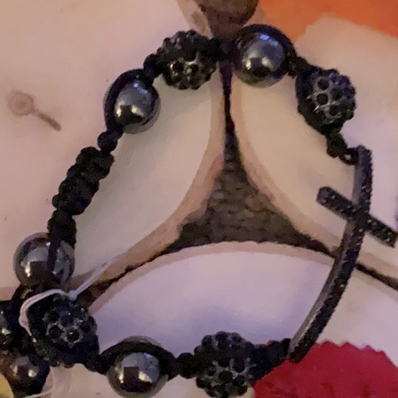BLACK RHINESTONE CROSS BRACELET - Picture 4 of 5